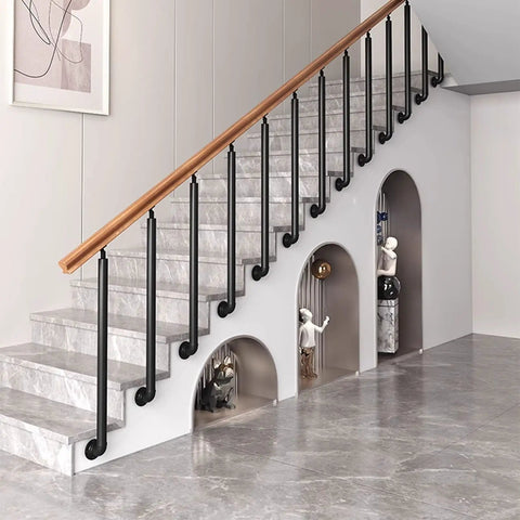 Rock Solid Black Wrought Iron Stair Railing With Side Mount Deck Post And Screw Kit 41 Inch Heavy Duty Outdoor Metal Banister for modern stairs.