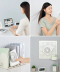 Compact USB Rechargeable Desk Fan With 4500mAh Battery Folding Design on desk and shelving