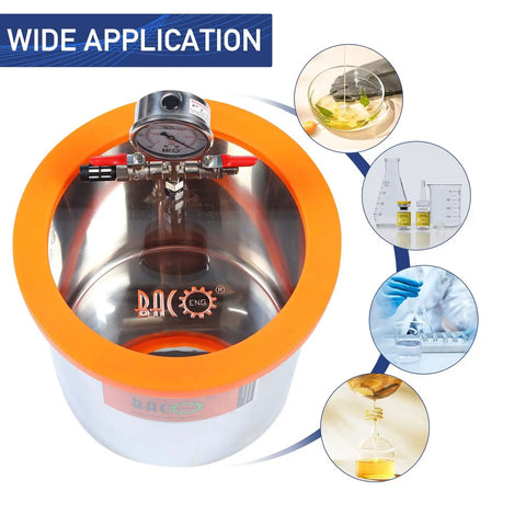 Top Shelf Quality Pro Level 3 Gallon Vacuum Chamber Kit With Smooth 3.6 CFM Pump and Acrylic Lid, top view with gauge for epoxy resin work.