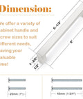 Dimensions diagram of 50 Pack Satin Nickel Stainless Steel Square Bar Cabinet Handles with 5 inch hole centers and screw sizes.