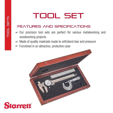 Go-To Precision Measuring Tool Set With Dial Caliper, Spring Tempered Precision Rule And Outside Micrometer In Protective Case