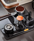 53mm Espresso Tamper Station With Spring Loaded Tamper And WDT Tool For Flawless Pulls with portafilter and accessories.