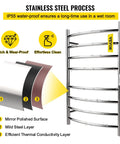 8 Bar Curved Heated Towel Rack With Super Sleek Mirror Polished Stainless Steel Finish Built In Timer Wall Mounted Towel Warmer For Bathroom Plug In Or Hardwired UL Certified Silver