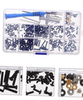 RC Car Screw Kit With Fasteners And Gasket Pro Grade Repair Tools Set For Remote Control Cars, Metric Screw Assortment, Nuts And Bolts, Handy Toolkit That Gets You Set For Easy Maintenance And Quick Upgrades, shown in a compact box with assorted screws, nuts, bolts, and tools.