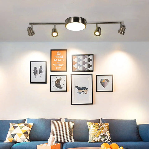 4 Light Track Lighting Kit With Flush Mount Ceiling Light 15W Brushed Nickel Integrated LED Modern Track Lighting With Flexible Rotatable Heads Sleek Warm White 3000K 3000LM ETL Listed