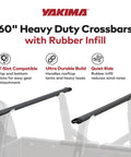 Beefy 60 Inch Aluminum Roof Rack Cross Bars With Integrated Tie Down Points And T Slot Mounts For Rooftop Tents showing durable rubber infill.