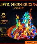 Color Changing Fire Packets For Fire Pit Bonfire And Camping Fun Indoor And Outdoor Flames Safe Self Contained Packets For Kids And Adults 12 Pack Great For Parties And Backyard Gatherings Lit Nights with blue and orange flames in a fire pit.