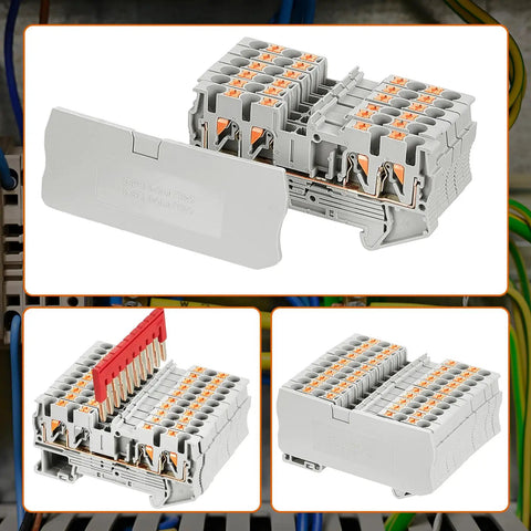 DIN Rail Terminal Block Kit For Quick No-Fuss Wiring With Twin Spring Push-In Connectors And Screwless PT Setup, compact module.