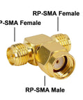 2-Pack RP-SMA Male To Dual RP-SMA Female Coax Splitter Adapters For FPV Drones GPS WiFi Antennas, 50 Ohm, brass connectors