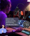 Person using Two Person Podcast Studio Bundle With DJ Mixer And Three Point Five Millimeter Diaphragm Condenser Microphones for recording