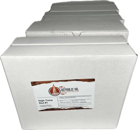 Front view of Heavy Duty High Temp Red Number One EP1 Lithium Complex Multi Purpose Grease, 40 Tubes In 4 Boxes