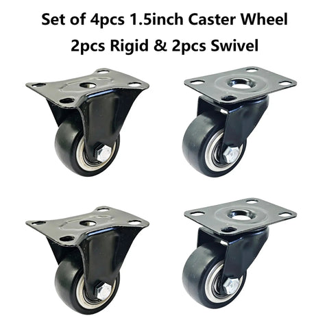 Set of Heavy Duty Silent Caster Wheel Set Built Tough For Daily Grind Features Dead Quiet PU Rollers and Precision Ball Bearings.