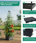 Two Pack Raised Garden Bed Planter Box With Trellis 58 Inch Tomato Planter For Climbing Plants Vegetables Vines And Flowers Self Watering Tomato Cage For Garden Patio Outdoor Or Indoor Use with tomatoes and trellis in garden setting.