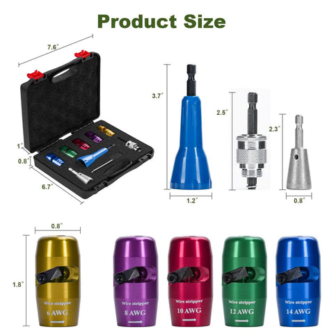 8 In 1 Electrician Wire Stripper And Twister For Drill, 2026 Upgraded Tool with color-coded stripping heads, case, and accessories.