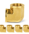 5 Pack Brass Pipe Fittings 90 Degree Street Elbow 3/4 Inch Female NPT X 3/4 Inch Female NPT Elbow Set shown in close-up view