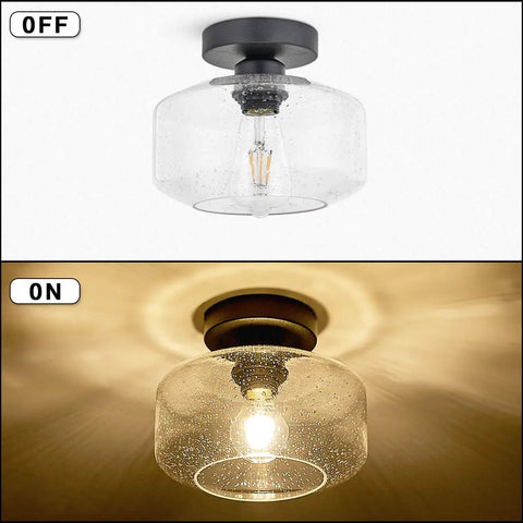 Industrial Ceiling Light Fixture With Seeded Glass Shade Semi Flush Mount Black Base For Dining Room Bedroom Hallway Entryway Farmhouse Lighting Timeless Retro Edison Style Bulb Look With Easy Install And Mounting Hardware