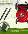 Replacement 2105200317A 21 Inch Mower Blades For Hyper Tough Murray Blackmax Walk Behind Mower shown with installation guide