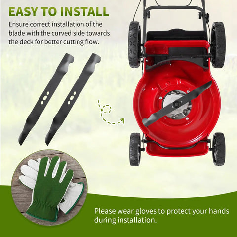 Replacement 2105200317A 21 Inch Mower Blades For Hyper Tough Murray Blackmax Walk Behind Mower shown with installation guide