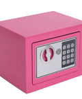 Front view of Pink Mini Digital Safe Box With Electronic Lock For Home Office Hotel Use Secure Cash Jewelry Storage 0.17 Cubic Feet Compact Deposit Box Easy To Program Digital Lock