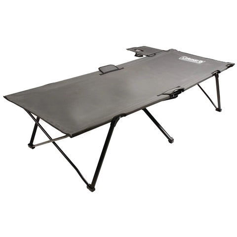Pack-Away Big N Tall Camping Cot With Removable Side Table And Cup Holder, Extra Wide Sleeping Surface, steel frame, side view