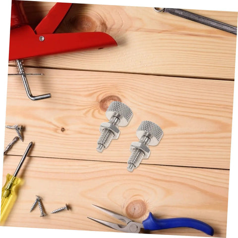 Real Deal Heavy Duty Stainless Steel Locking Plungers Double Quick Release Pull Ring Spring Pins Featuring Knurled Grip Handles on wooden surface.