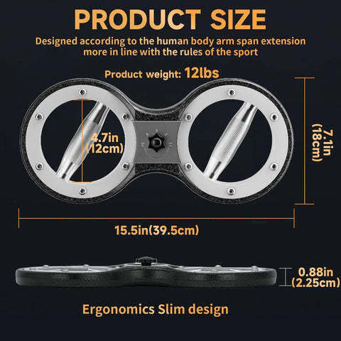 360 Degree Rotating Forearm Exerciser With Adjustable Resistance All In One Grip Strength Trainer For Home And Gym Workouts Arm Burn Machine 12 Pound Black showcasing product dimensions and ergonomic design.