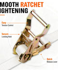 4 Pack Heavy Duty 1 Inch By 10 Foot Endless Ratchet Tie Down Straps Locked In Tough For Secure Hauling With 2500 Pounds Breaking Strength And No Slip Grip showing smooth ratchet mechanism for easy tension control.