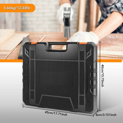 All In One Home And Auto Repair Tool Kit 157Piece Set With Durable Plastic Toolbox Storage Case, closed and measured