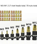 Heavy Duty Rivet Nut Tool Kit With Threaded Rivnut Plier Hardware For Automotive Bodywork And Fabrication Built With Sturdy Steel For Precise Nut Insertion And Secure Fastening In Home Repairs And Projects, M3-M12 inserts