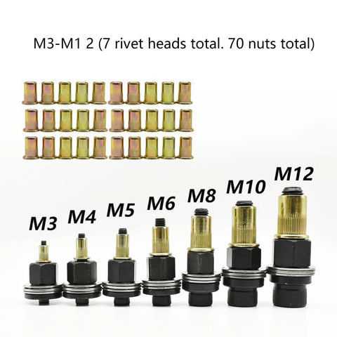 Heavy Duty Rivet Nut Tool Kit With Threaded Rivnut Plier Hardware For Automotive Bodywork And Fabrication Built With Sturdy Steel For Precise Nut Insertion And Secure Fastening In Home Repairs And Projects, M3-M12 inserts