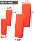 Heavy Duty Tree Felling Wedges 4 Pack With Tough As Nails Spike Bases Guaranteed No Pinch Split High Impact Abs Plastic, 2 large and 2 small wedges.