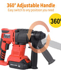 Beast 18V SDS Plus Rotary Hammer Drill With Brushless Motor showing 360° adjustable handle in black and red design.