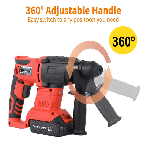 Beast 18V SDS Plus Rotary Hammer Drill With Brushless Motor showing 360° adjustable handle in black and red design.
