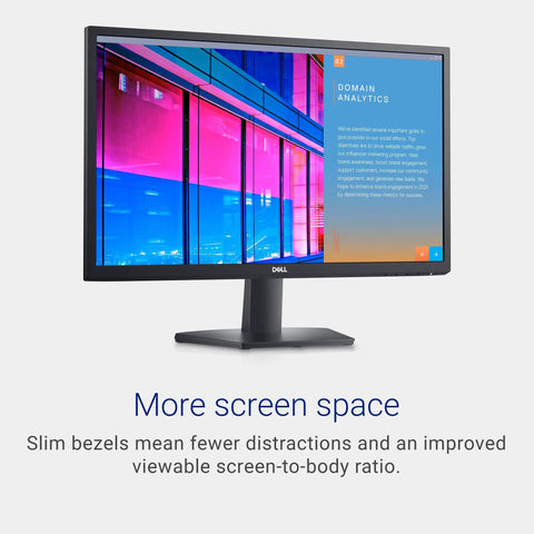 Front view of SE2422HX 24 Inch Full HD Monitor With ComfortView Eye Comfort Blue Light Reduction Anti Glare Screen 75Hz Refresh Rate AMD FreeSync Slim Bezel Built In Power Supply And Cable Holder For Clutter Free Desk.