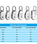 M30 Pulley Block Two Pack With One Single And One Double Pulley 304 Stainless Steel Heavy Duty Beefy Lift System For Wire Rope 551 Lbs Load Capacity Indoor Outdoor Use Swivel Hook Compatible M32 load chart