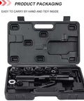 Portable Manual Hydraulic Hole Punch Kit With Six Dies in carrying case, showing organized storage for distribution boxes and metal sheets