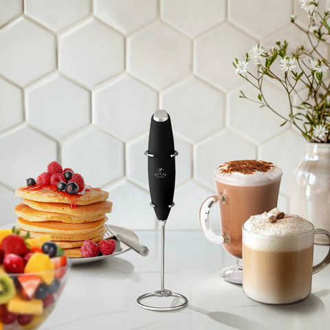 Ultra Fast Handheld Milk Frother Wand With Duracell Batteries For Rich Coffee Foam In Seconds, Electric Whisk on counter