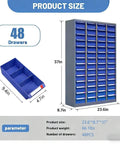 Heavy Duty 48 Drawer Steel Parts Cabinet With Abs Drawers And Clear Labels For Screws Bolts Nuts Tools And Small Parts A Smart Multi Purpose Storage Organizer For Your Garage Workshop And Industrial Warehouse with size specifications visible