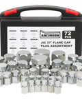 JIC Cap And Plug Set For 37 Degree Flare Hydraulic Hose Fittings Carbon Steel 72 Pieces Sizes 4 6 8 10 12 16 with case