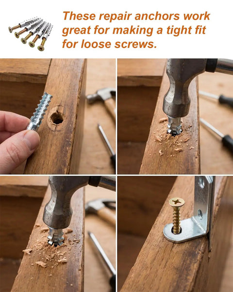 Heavy Duty Hollow Wall Anchors With Screws Bulk Pack 60 Count For Drywall Installations And Loose Hinge Hole Repairs, Includes 30 Steel Anchors And 30 Zinc Screws For Secure Mounts In Drywall. Repair anchor in wood hinge hole