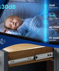Heavy Duty 4 Pairs 24 Inch Soft Close Drawer Slides Full Extension Ball Bearing Side Mount Rails For Dresser Cabinets 100 Pound Load Capacity Quiet Self Close Easy Install With Screws shown installed in wooden cabinet, highlighting quiet operation next to sleeping baby.