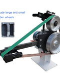 Heavy Duty 71 Inch Variable Speed Belt Sander Grinder with large and small rubber wheels for knife sharpening and surface polish.