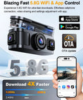 360 View 4K Front Dash Cam With Full Quad Channel Coverage Front Rear Inside Left Right, Built In GPS, 5 GHz WiFi, App Connect