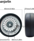 RC Drift Tires With Aluminum Wheels 2.56 Inch OD 12mm Hex Hard Drift Tires side and front view, 1/10 Rally Street Cars
