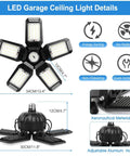 Two Pack LED Garage Lights With Five Plus One Panels, 160W 15000LM 6500K Adjustable Ceiling Mount, E26 E27 Base design details