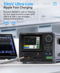 36V 8A Benchtop Power Supply With Ultra Low Ripple Under 10mV Aluminum Case USB A And Type C Ports Day Night Dual UI 4 Digit IPS Display PC Programmable 6 Preset Data For Precise Stable Power connected to two digital screens in a lab setting