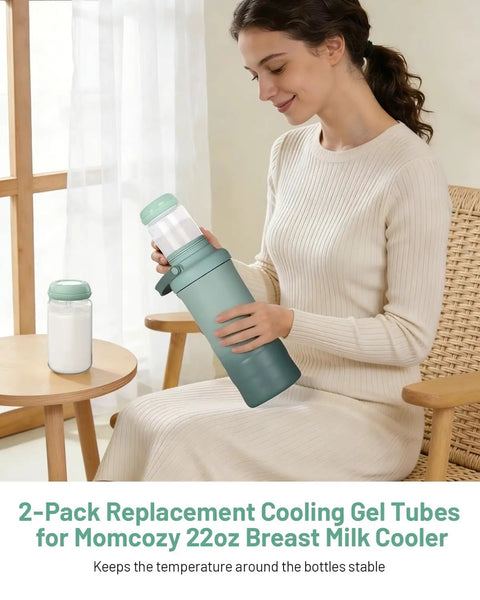 Two Pack Replacement Cooling Gel Tubes Compatible With Portable Breast Milk Cooler Reusable Freezer Inserts keep bottles chilly.