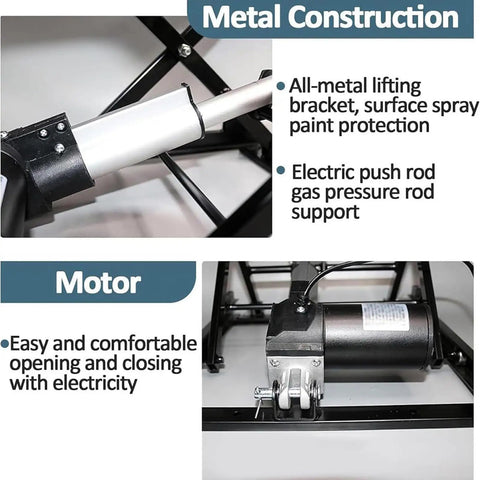 Heavy Duty Electric Scissor Lift Table With Foldable Hydraulic Platform And Dual Remote Manual Controls For Rocking 330 Lb Loads metal construction and motor details