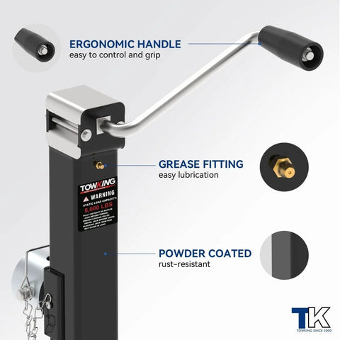 Rugged 8000 Pound Pipe Mount Tongue Jack With 15 Inch Lift And Adjustable Drop Leg Swivel Weld On Trailer Jack for RV