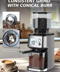 Conical Burr Espresso Grinder With 51mm Stepless Electric Bean Grinder, Pro Grade Grind Settings And Timer on kitchen counter